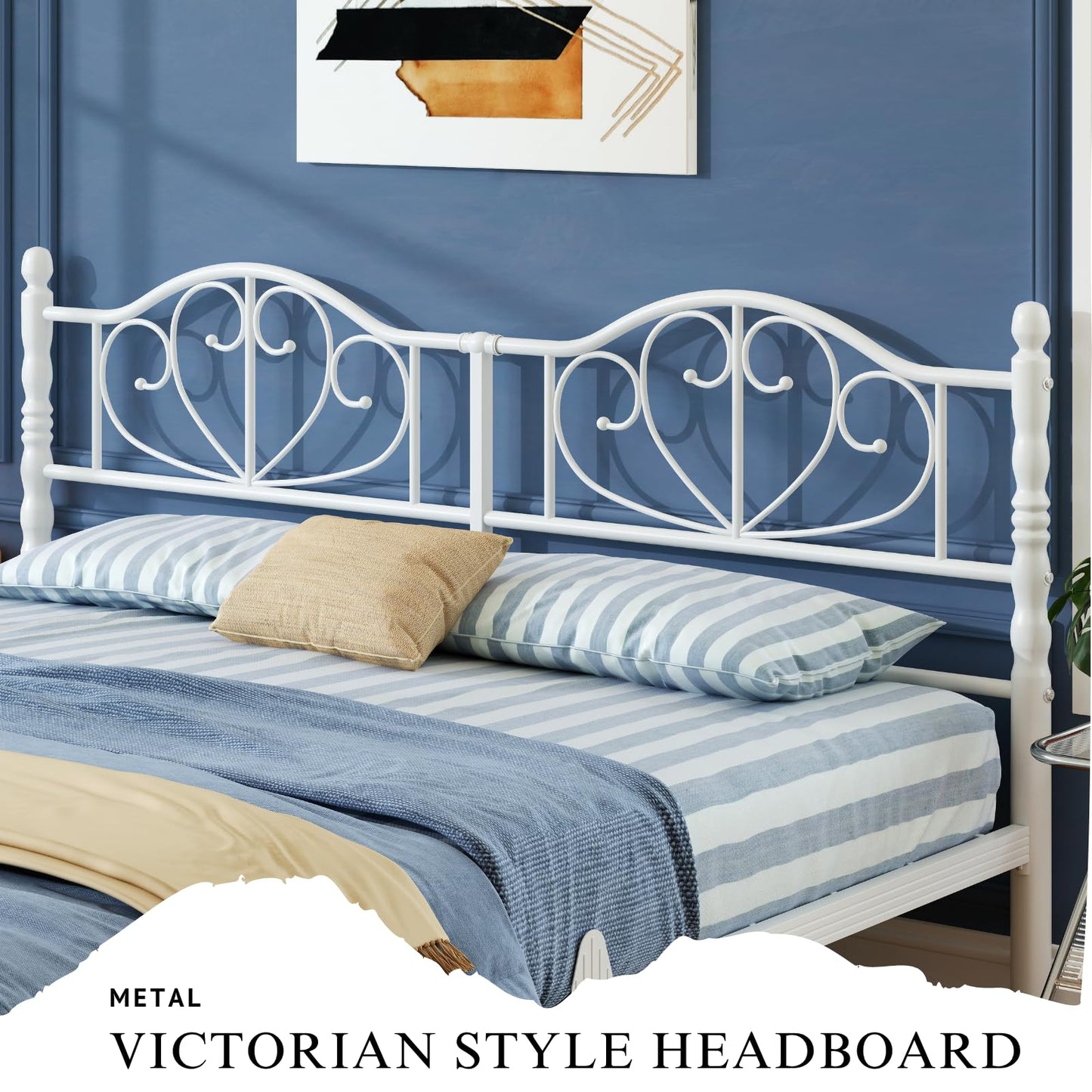 Goltriever 12 Inch King Platform Bed Frame with Victorian Style Headboard and Footboard, Heavy Duty Metal Bed Frame No Box Spring Needed, Noise Free, Easy Assembly, White