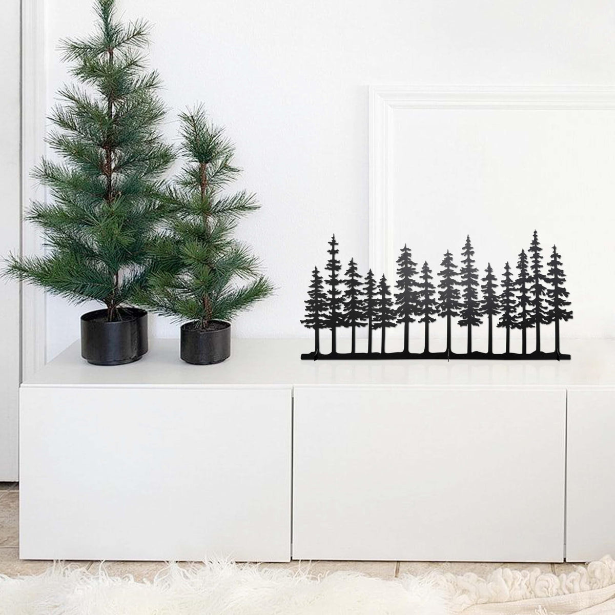 dryelves Metal Pine Tree Decor, Cabin Forest Tree and Nature Rustic Tabletop Decor, Mantel Centerpieces Shelf Decorations, Housewarming Gifts for Home Farmhouse Living Room Bedroom(Black)