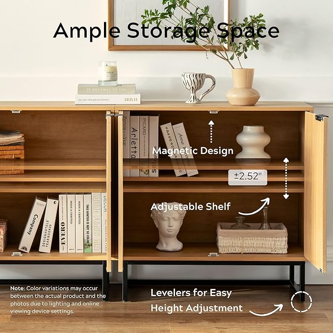 EYYTHUNG Fluted Cabinet with Storage, Sideboard Buffet Cabinet with Adjustable