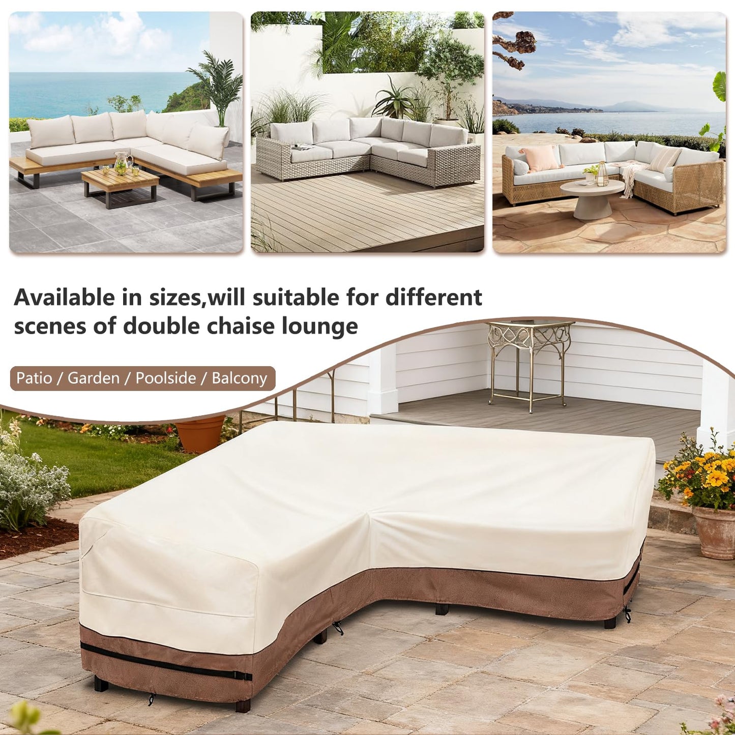 okcool Outdoor Sectional Cover,V Shaped Patio Furniture Covers for 5-Seater Outdoor Sectional Furniture Couch 85"(85''L) x 33.5''D x 31''H, Beige & Brown