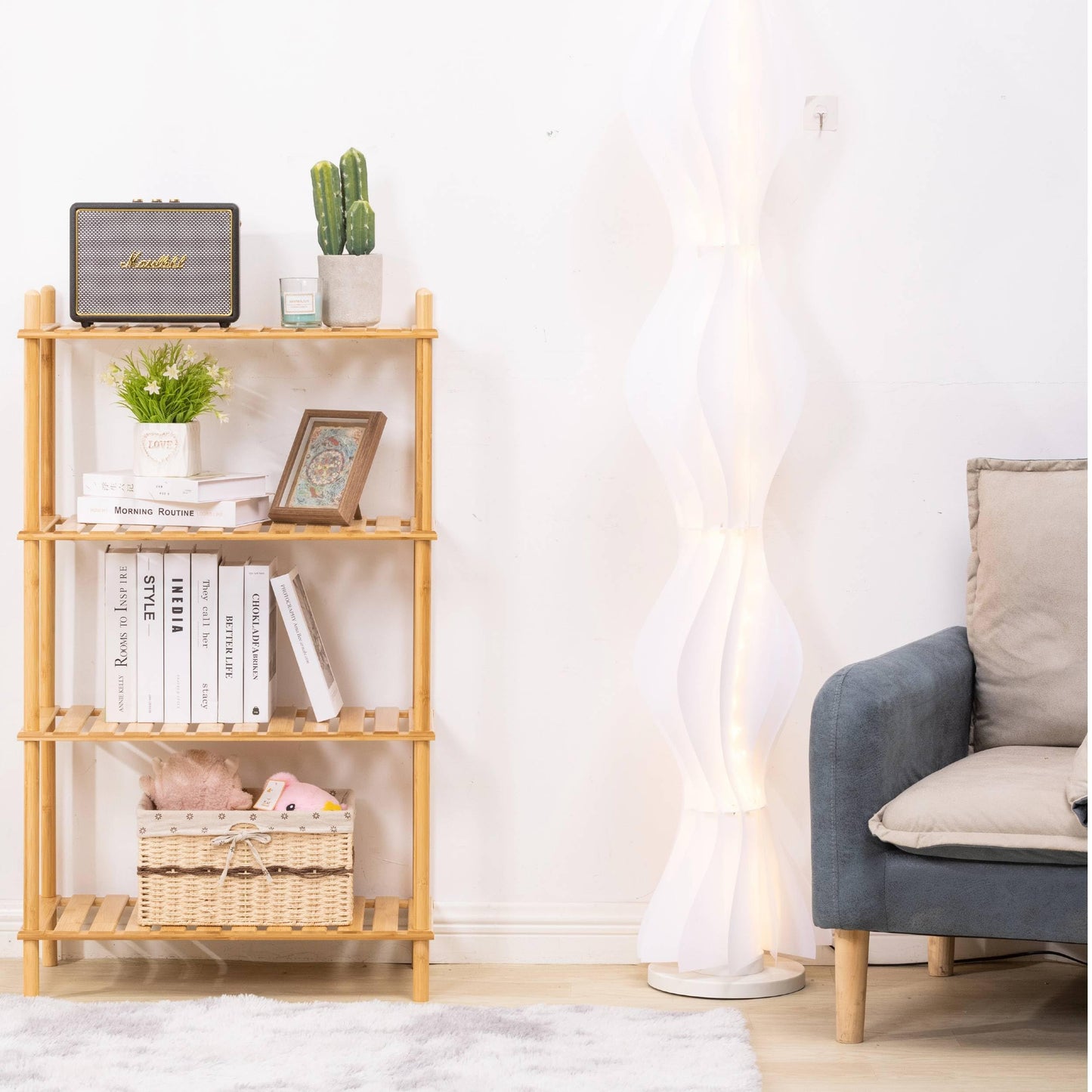 GOGOGO 4-Tier Expandable Bamboo Bookshelf - 150LBS Heavy-Duty, Tool-Free Assembly, Multifunctional Storage for Bathroom/Kitchen/Office Holder Plant Flower Stand (1, Natural, 4-Tier 12.8" D)