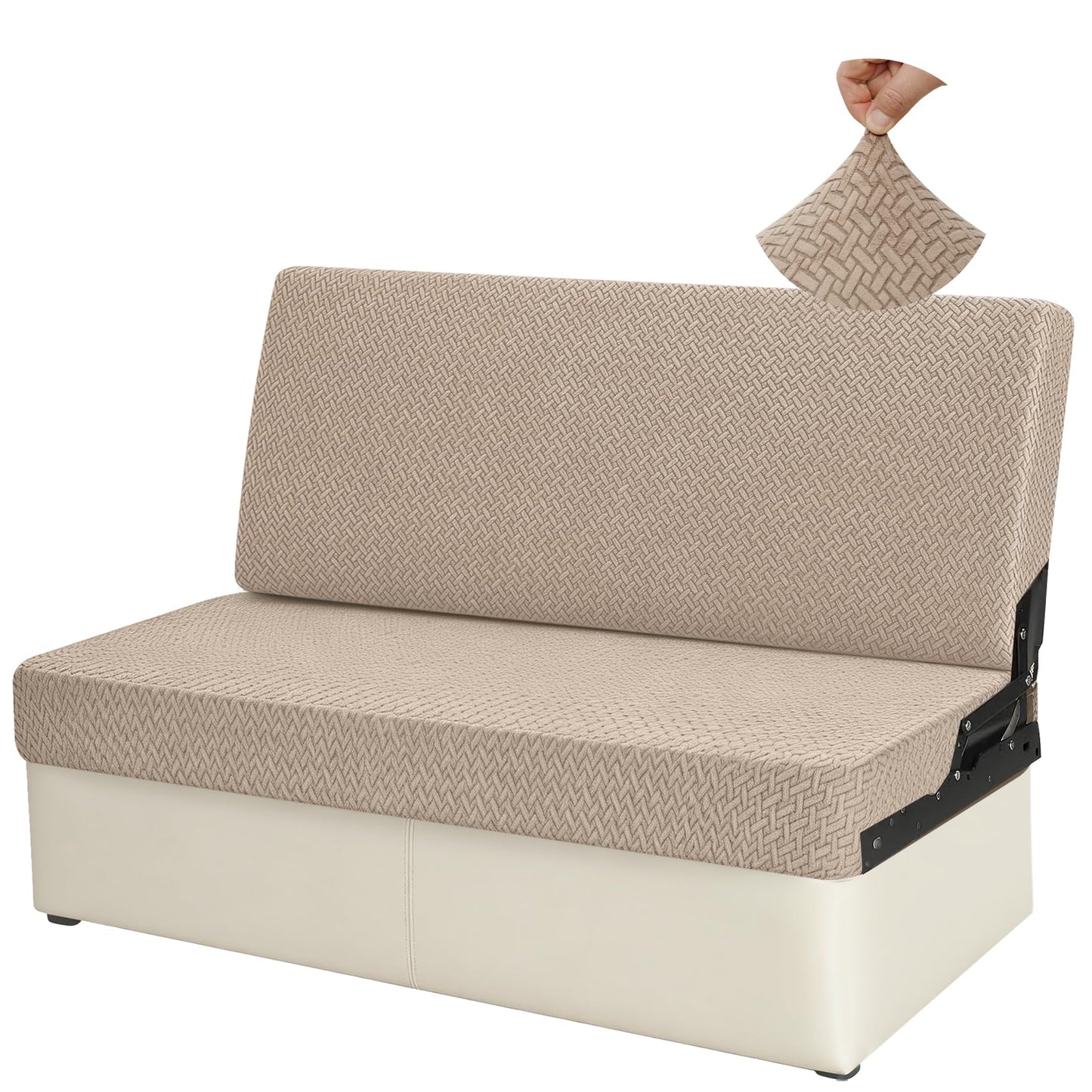 Deerdtride RV Couch Covers for Sofa Bed - 2-Piece Stretchable Jackknife Sleeper Sofa Cover, RV Furniture Slipcover,Khaki