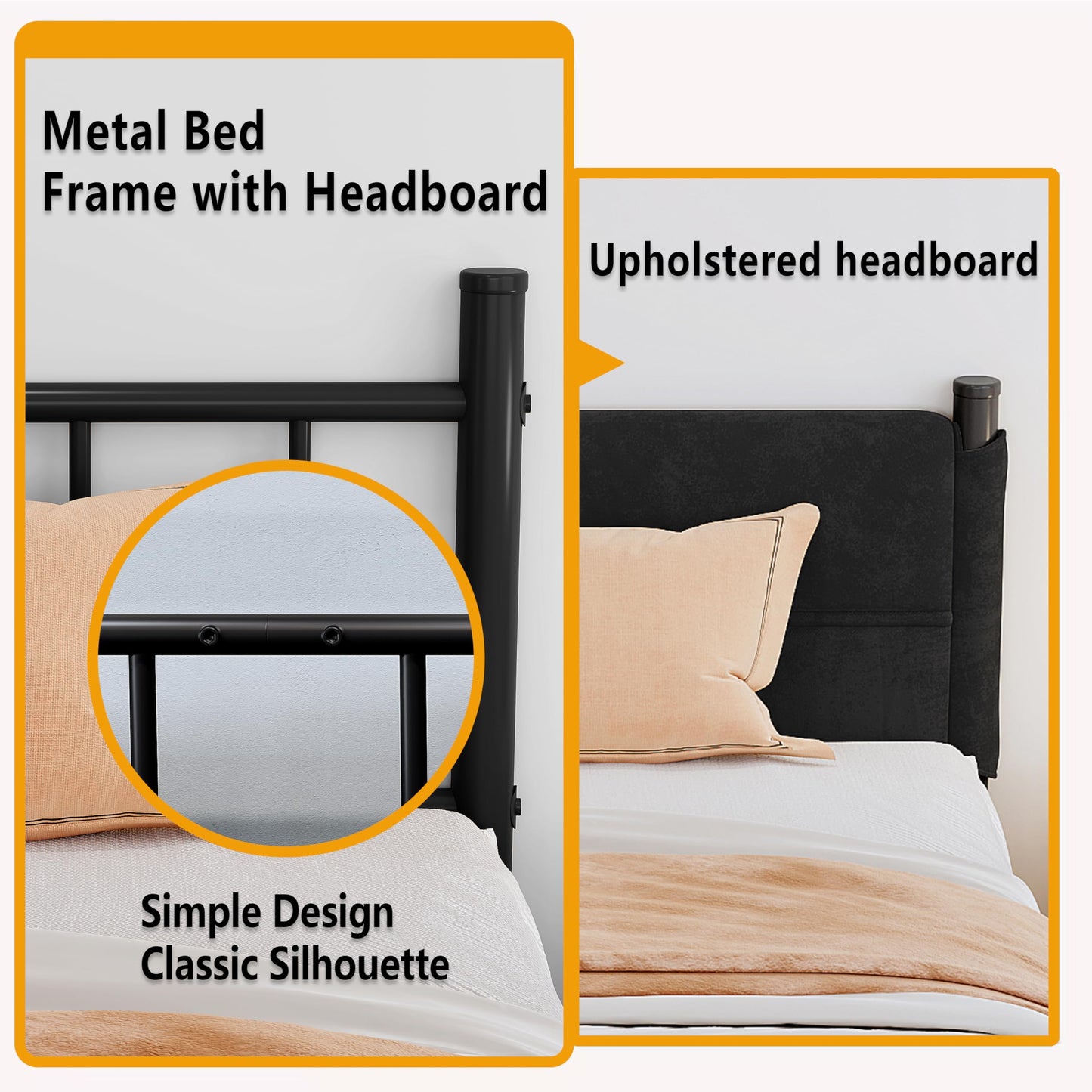 Henshwon Metal Bed Frame,14Inch Full Bed Frame with Headboard,Heavy Duty Sturdy Mattress Foundation,Easy Assembly,No Box Spring Needed,Black Full Size