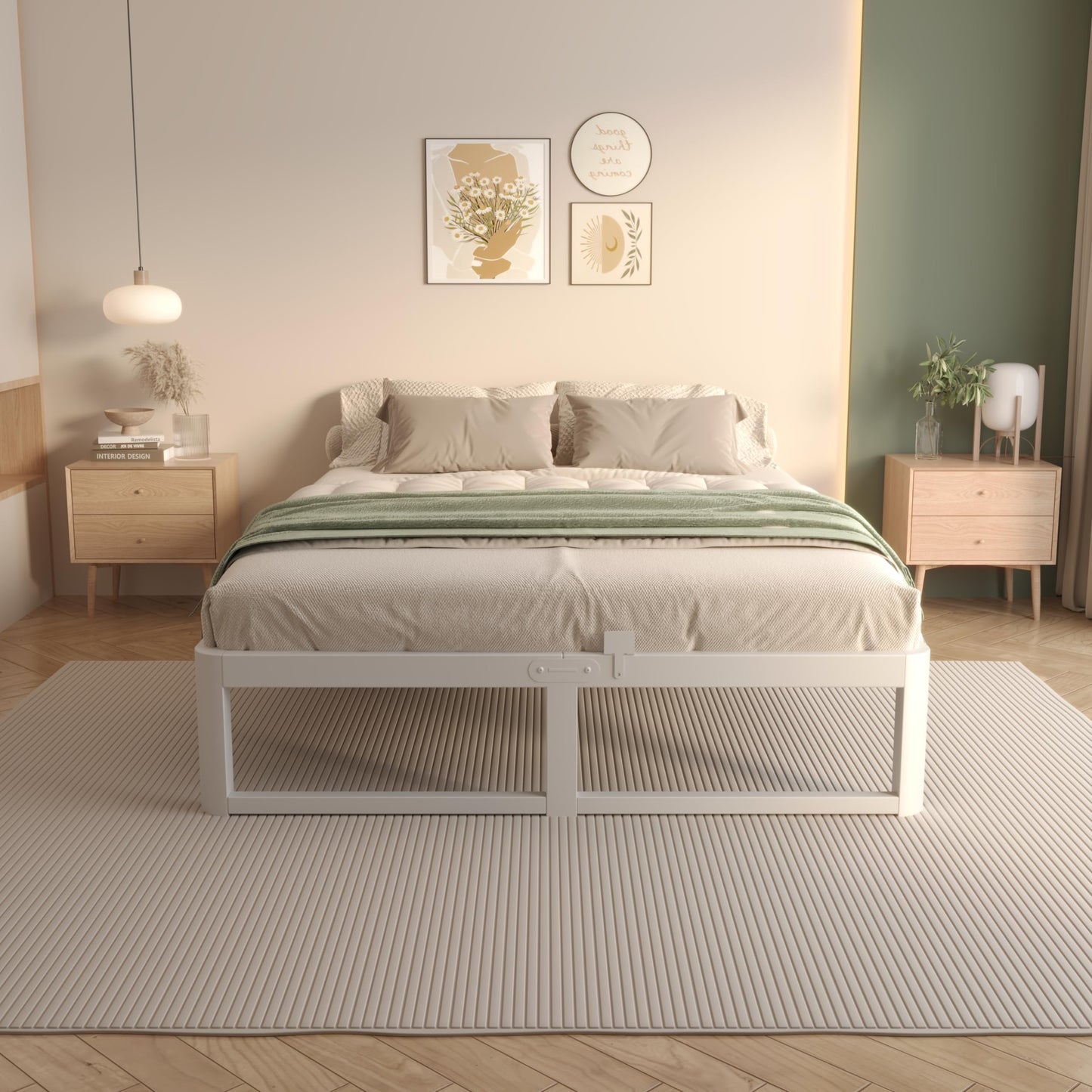 VYM 12 Inch Full Bed Frame, Platform Bed Frames with Metal Gaskets, Anti-Slip Mattress Stopper, No Box Spring Needed, Heavy Duty Steel Slat Support 3500 LBS, Round Corner Leg, Easy Assembly, White