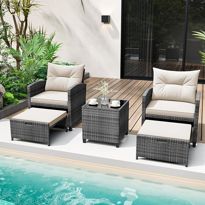 Tangkula 5 Pieces Patio Conversation Set, PE Wicker Rattan Outdoor Furniture Set