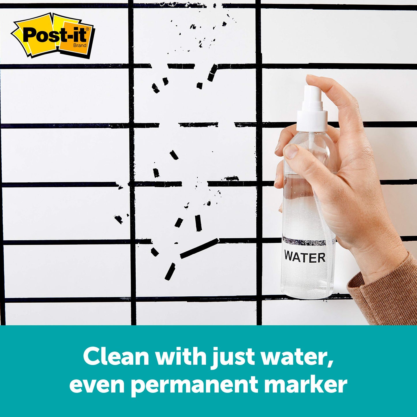 Post-it Easy Erase Permanent Marker Whiteboard Surface Permanent Marker Wipes Away with Water 4 ft X 3 ft White Dry Erase Whiteboard Film