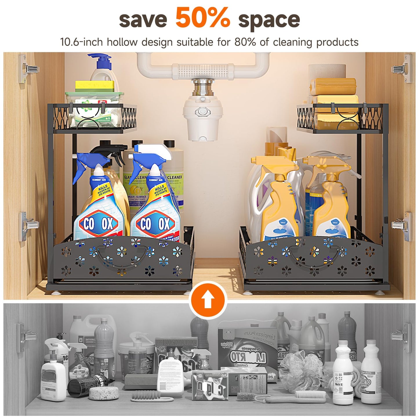 Sevenblue 2 Packs Under Sink Organizer, Height Adjustable 2 Tier Under Kitchen Sink Organizer, Multi-Purpose Storage Shelf for Kitchen Bathroom Cabinet (Metal, Extra Large)