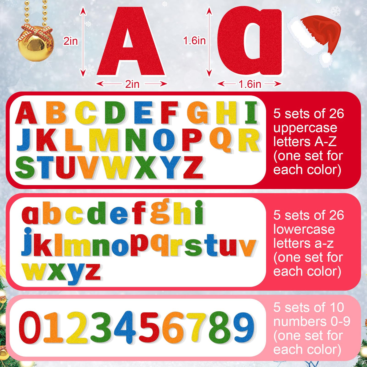 Breling 310 Pieces Felt Letter Bulletin Board Letters Sticker with Number 2" Bulk Self Adhesive ABC Upper Lowercase Sticky Letter for Xmas Gift Bulletin Board Classroom(Rainbow Color)