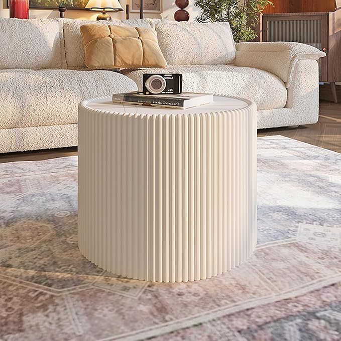 SSLine Round Drum Coffee Table Modern Sintered Stone Top Side End Table in