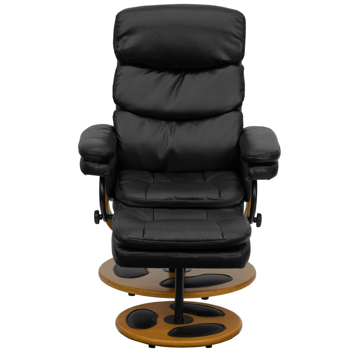 Flash Furniture Whitney Contemporary Multi-Position Recliner and Ottoman with Wood Base in Black LeatherSoft