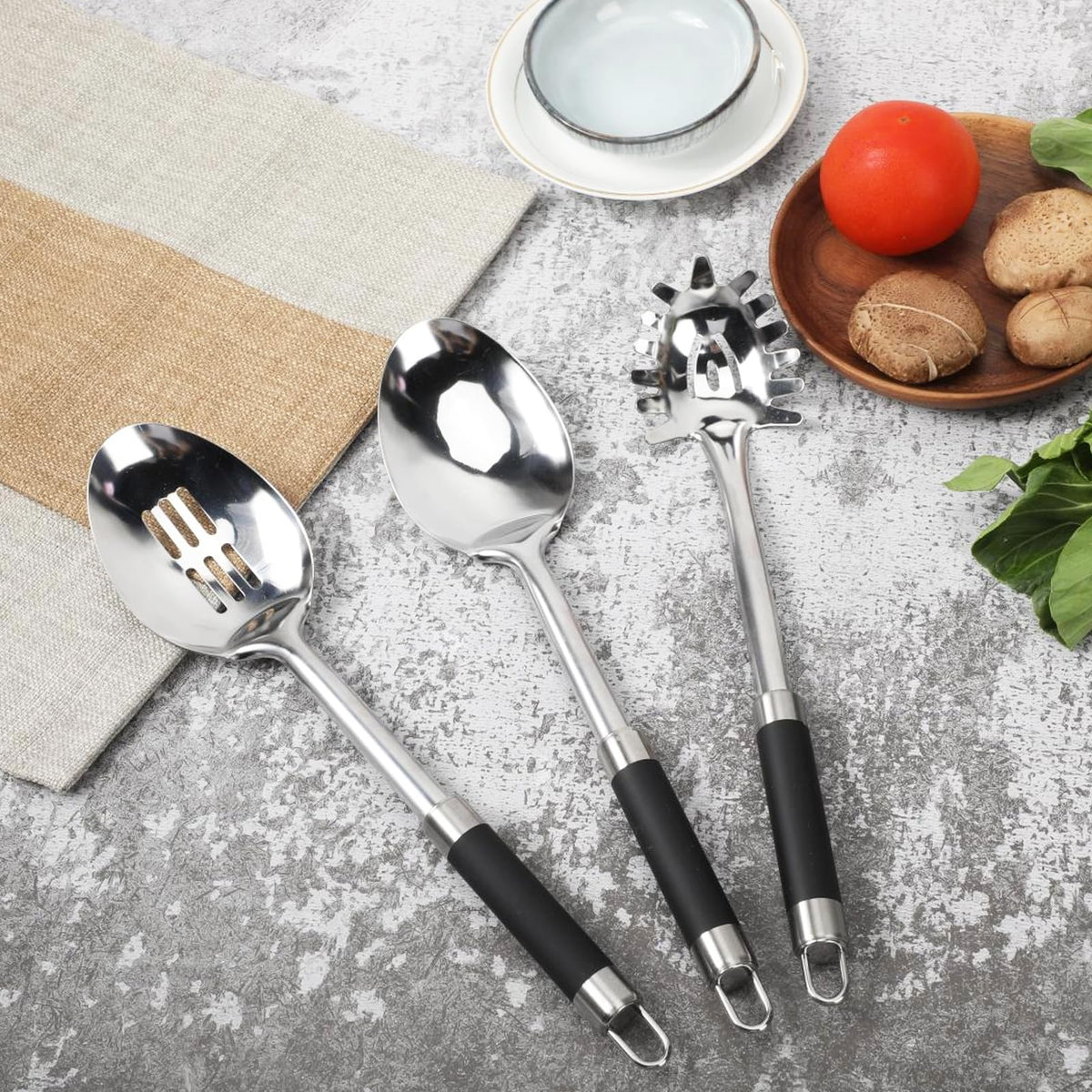 3-Piece,Stainless Steel Serving spoons set with Slotted Spoon, Serving and Spaghetti Spoon, kitchen cooking serving utensils set cooking spoon.