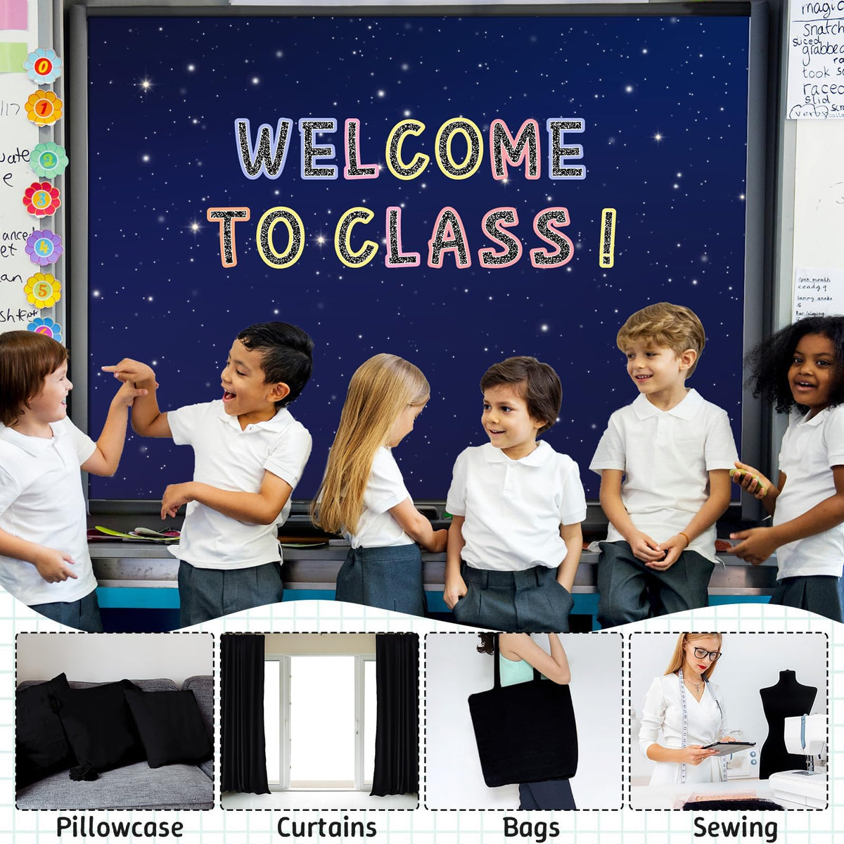 120x47 in Bulletin Board Fabric Background Back to School Classroom Decoration Large Polyester Photography Backdrop for Class Home Office Wall Decor Pillows Curtains Crafts Starry