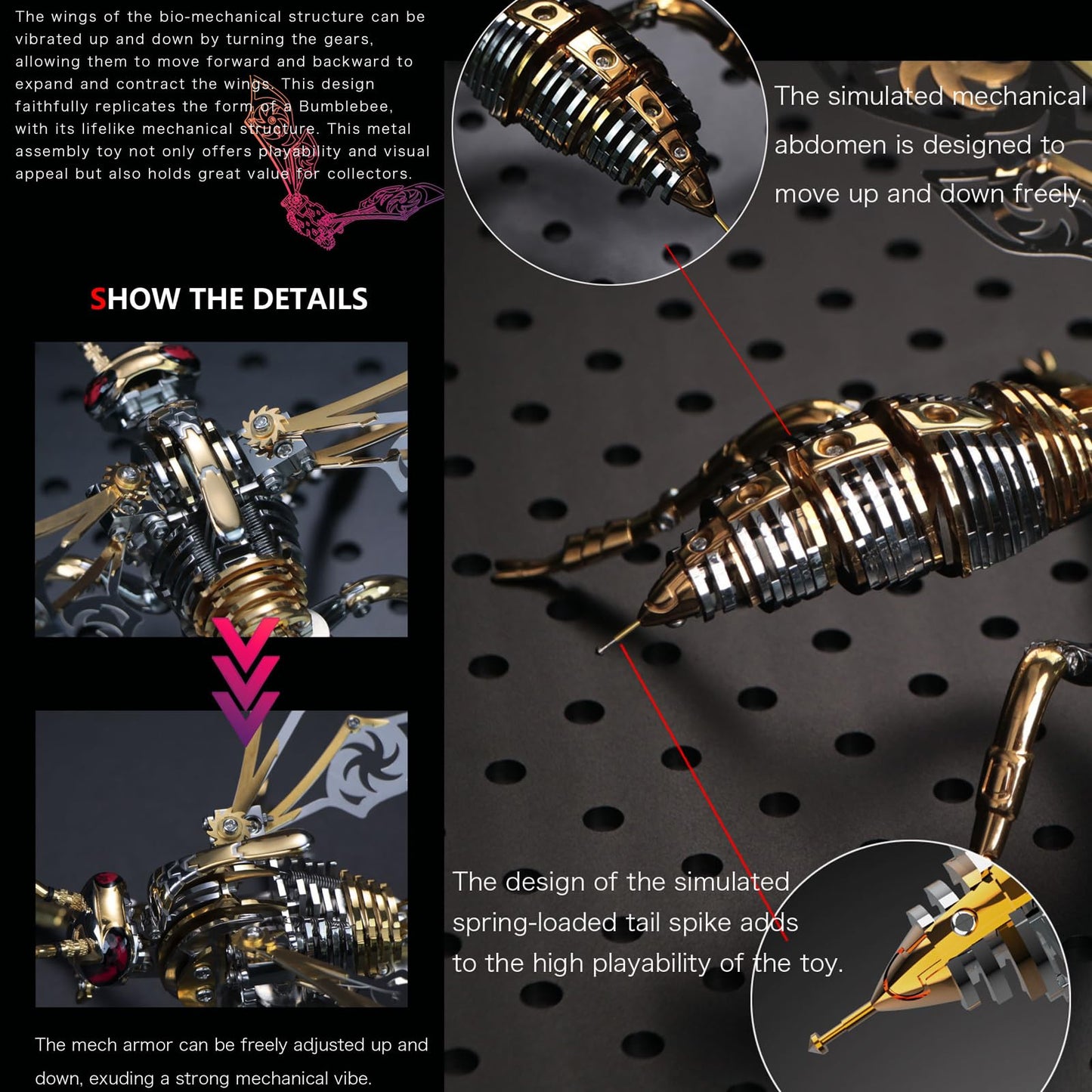 3D Metal Wasp Puzzles for Adults, Black Model Kits Mechanical Building Blocks, Difficult DIY for Assembly Gifts for Men