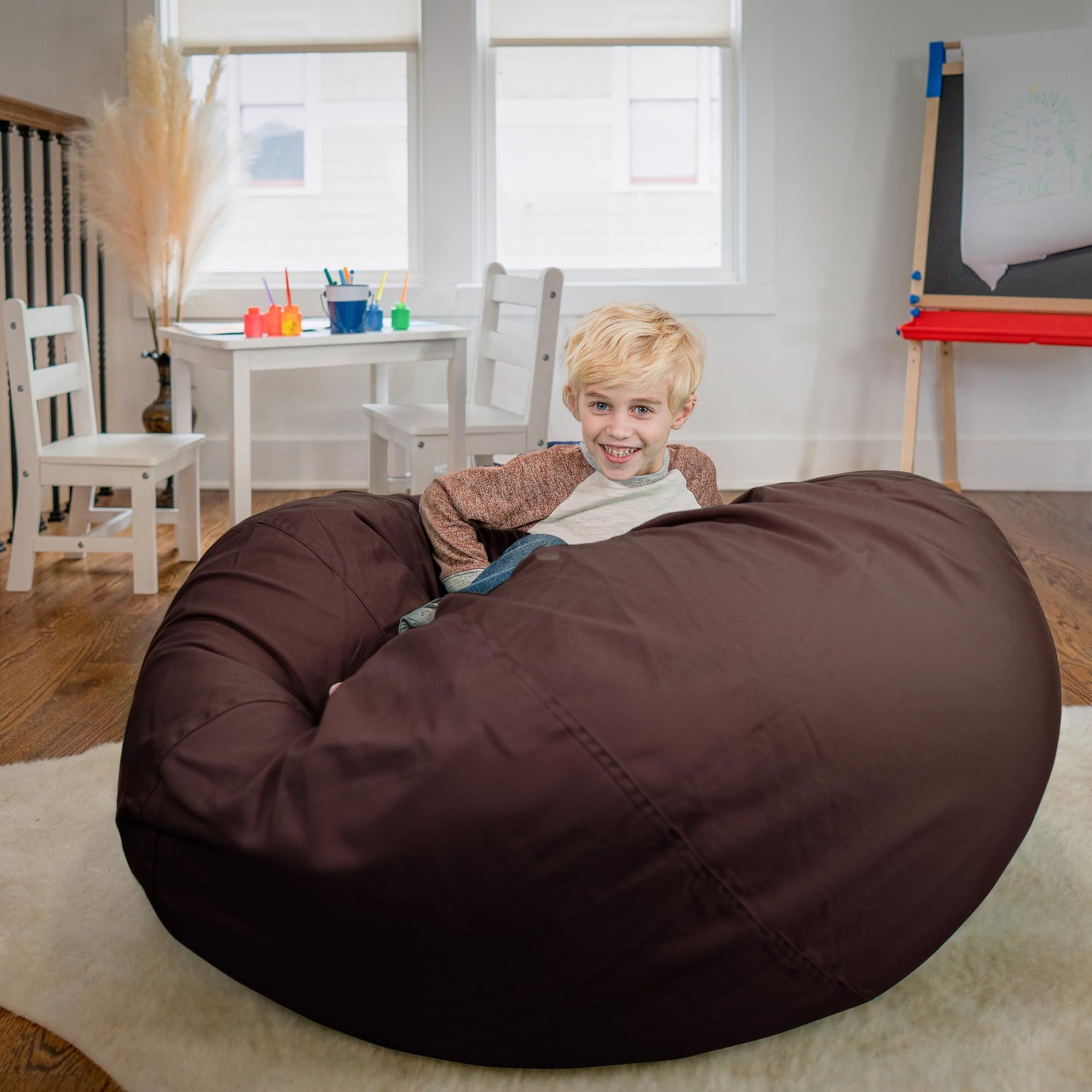 Flash Furniture Duncan Oversized Bean Bag Chair for Kids and Adults, Foam-Filled Beanbag Chair with Machine Washable Cover, Brown