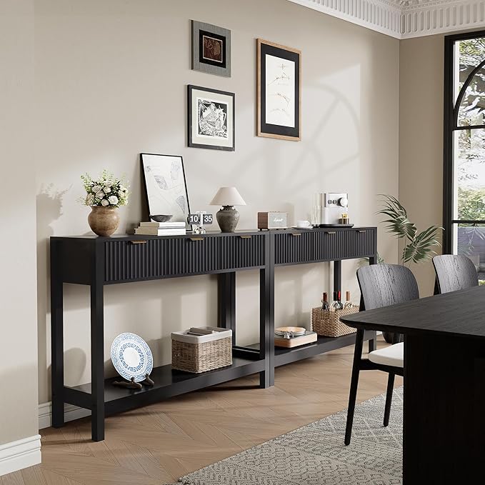 Nasonet Fluted Console Table, Wooden Sofa Table