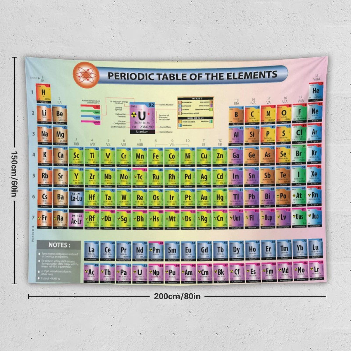 DDCBNS Periodic Table Tapestry,Science Chemistry Element Educational Print Educational Tapestry Wall Hanging Home Décor for Study Classroom Bedroom Living Room Dorm Office 80" x 60"