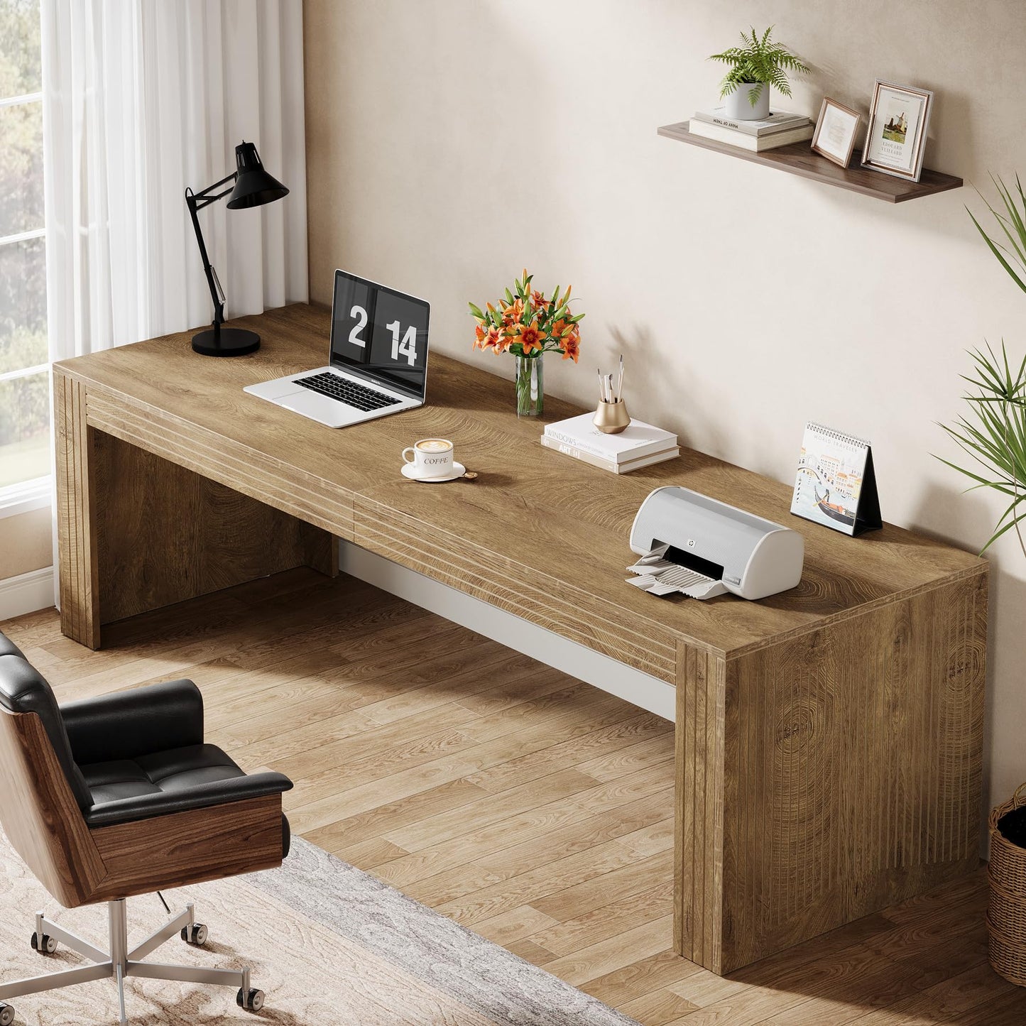 Tribesigns 79-Inch Extra Long Desk, Two Person Double Desk for Home Office, Wooden Long Computer Desk Writing Table for Office, Natural Oak
