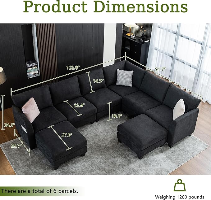 122.8" Large Sectional Couches for Living Room, 6 Seater L Shaped Modular