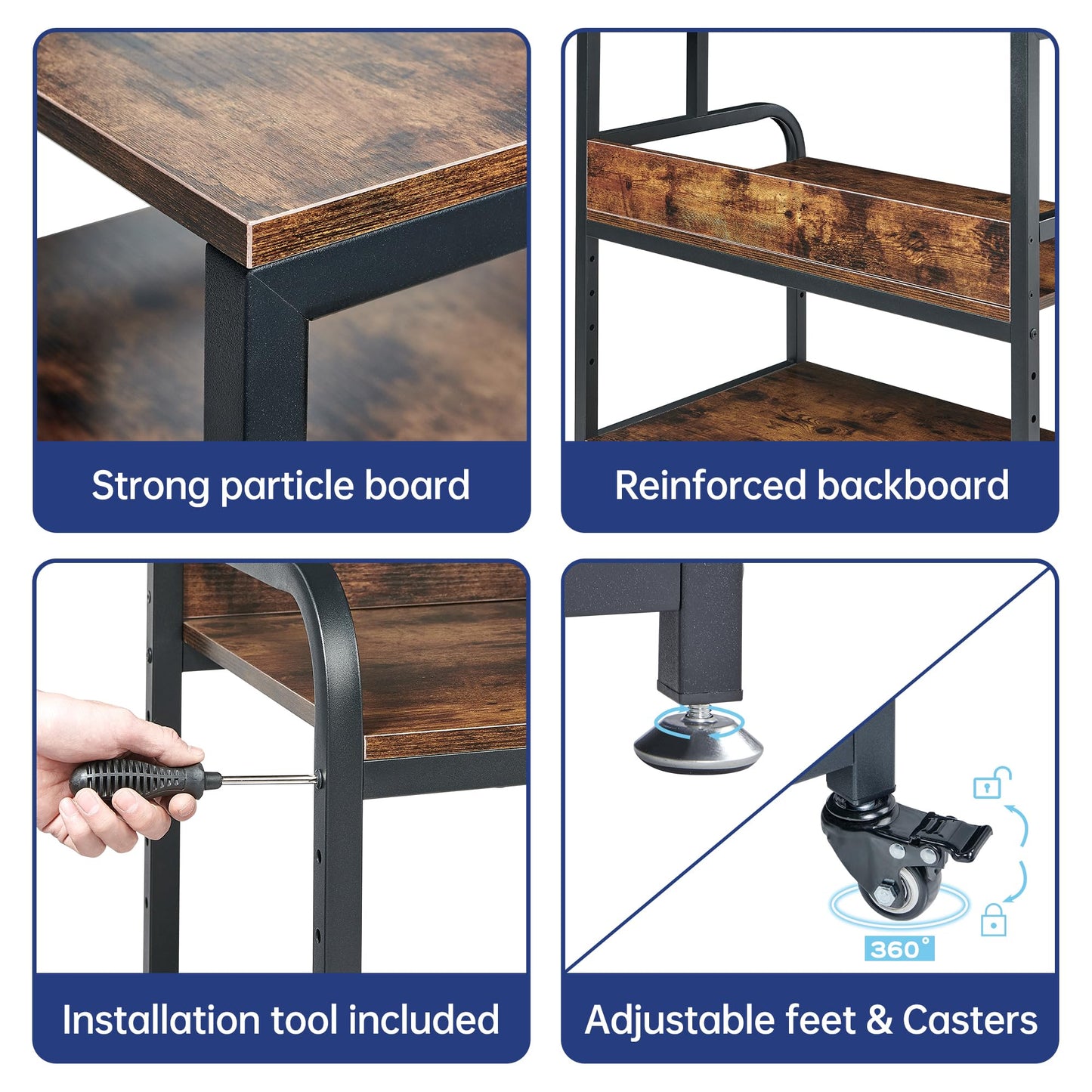 Fannova 32.3" Wide Extra Large Printer Stand, 3 Tier Printer Table with Adjustable Storage Shelf, Rolling Printer Cart with Industrial Wheels for Home Office, Rustic Brown