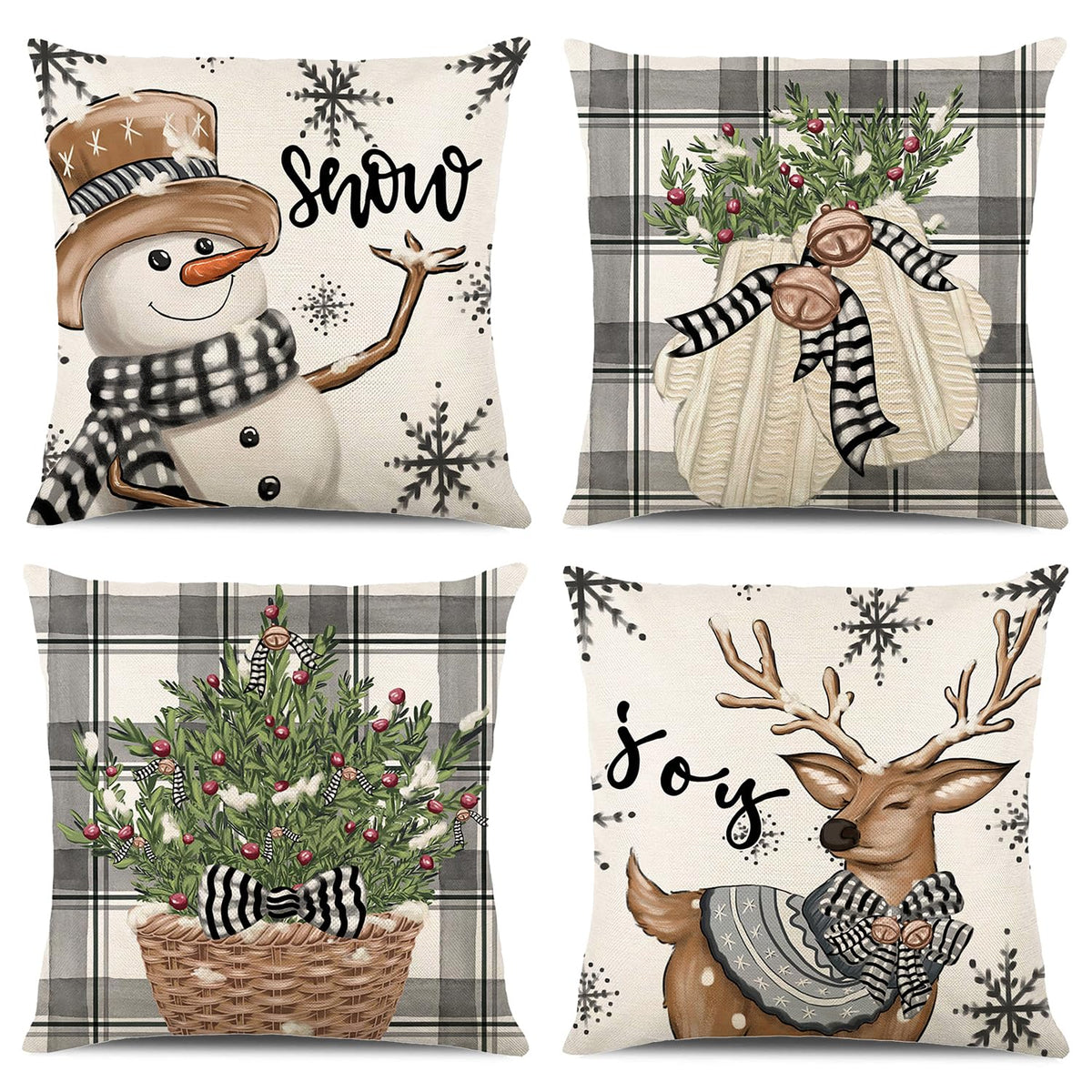 ONFAON Christmas Decorations - Christmas Pillow Covers 18x18 Set of 4, Holiday Christmas Decor Home Sofa Couch Cushion Indoor Decorations