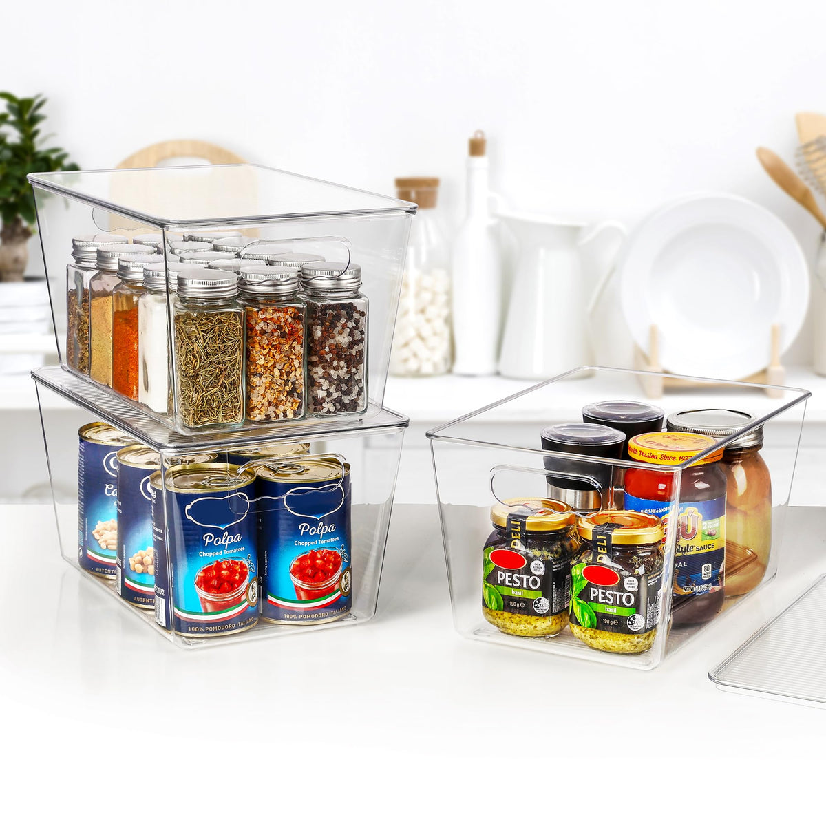 Vtopmart 6 Pack Clear Stackable Storage Bins with Lids, Large Plastic Containers with Handle for Pantry Organizer and Storage,Perfect for Bathroom,Cabinet,Kitchen,Fridge,Closet Organization