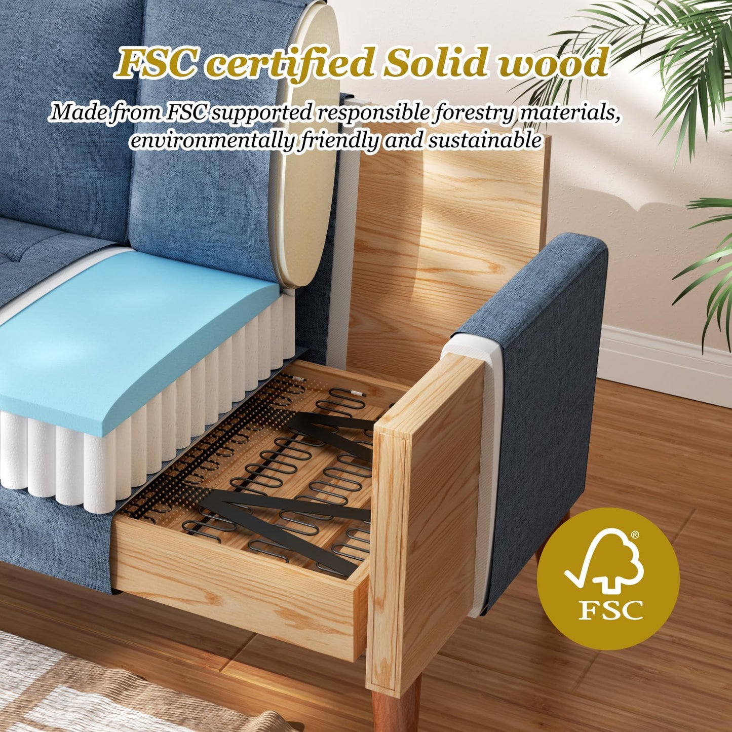 Vesgantti Loveseat Sofa with Solid Wood Legs, 48" Small Couches for Small Spaces, Love Seat for Living Room, Bedroom, Easy Assembly Mid Century Modern Couch with Throw Pillow for Apartment, Blue