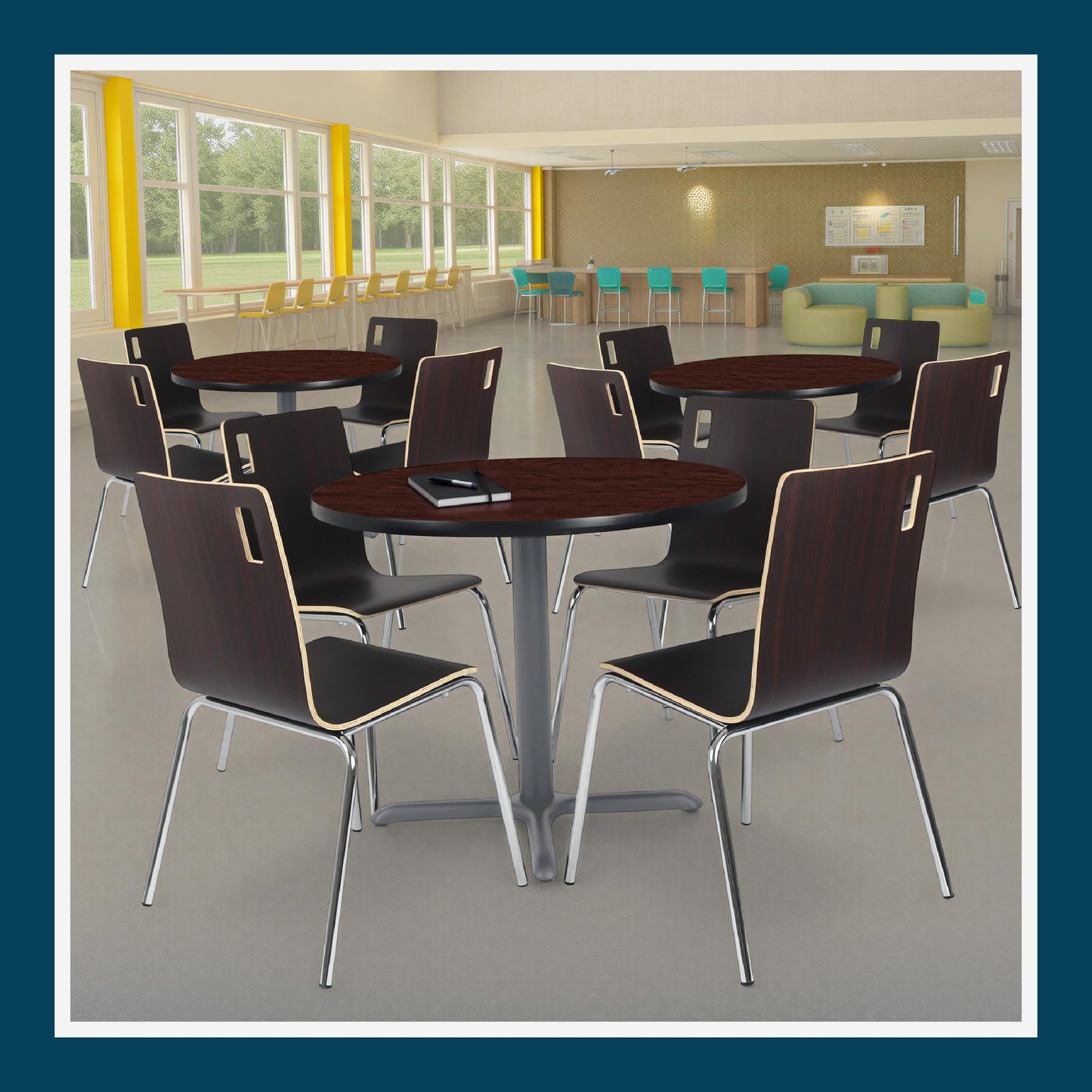OEF Furnishings OEFCTG13636XDMY Premium Commercial-Grade Restaurant and Breakroom Cafe Table (Round, 36 in Diameter, 30 in Dining Height, X-Base, Gray Frame, Mahogany Laminate)