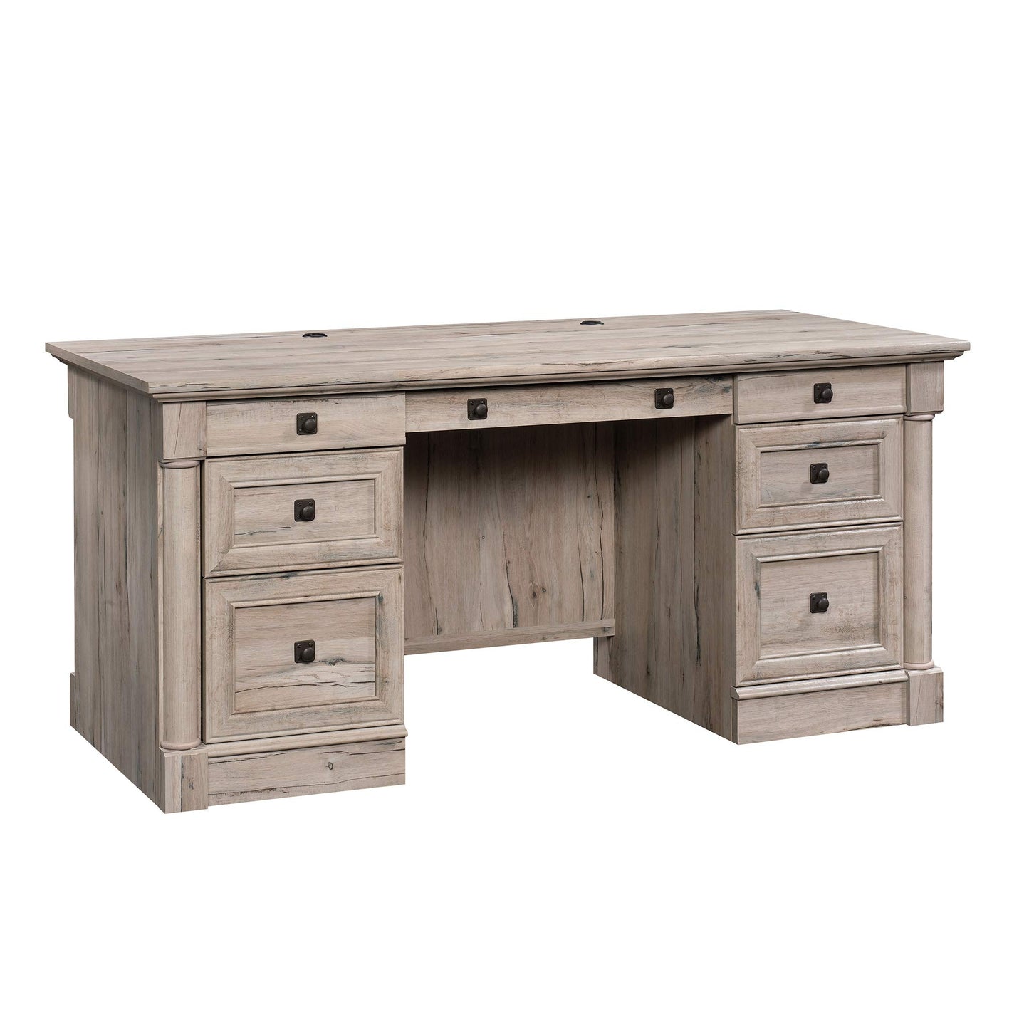 Sauder Palladia Office Desk with Drawers, Executive Desk with File Cabinet Storage, Cable Management, Keyboard Tray, in Split Oak Finish