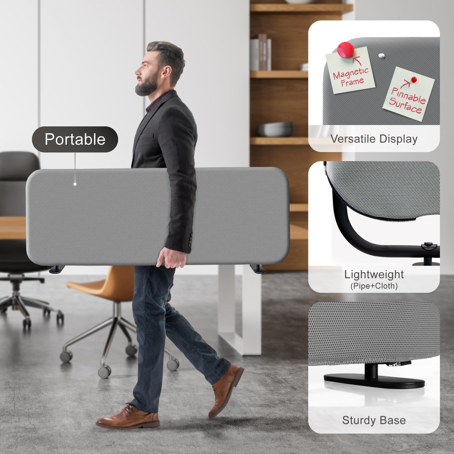 DECOLAB Free Standing Room Divider & Desk Partition Set for Office, Classroom, Home, Steel
