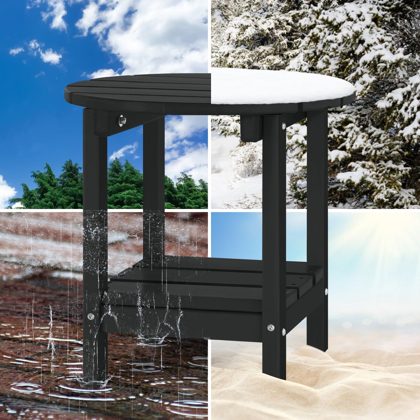 ABCPATIO Adirondack Outdoor Side Tables, 2-Tier Round Outdoor Table, Weather Resistant HDPE Patio End Table for Garden, Lawn, Pool, Beach, Porch, Deck, Backyard - Black