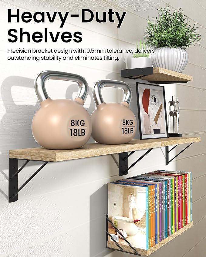 BAYKA Wall Shelves for Bedroom Decor, Floating Shelves for Living Room Kitchen