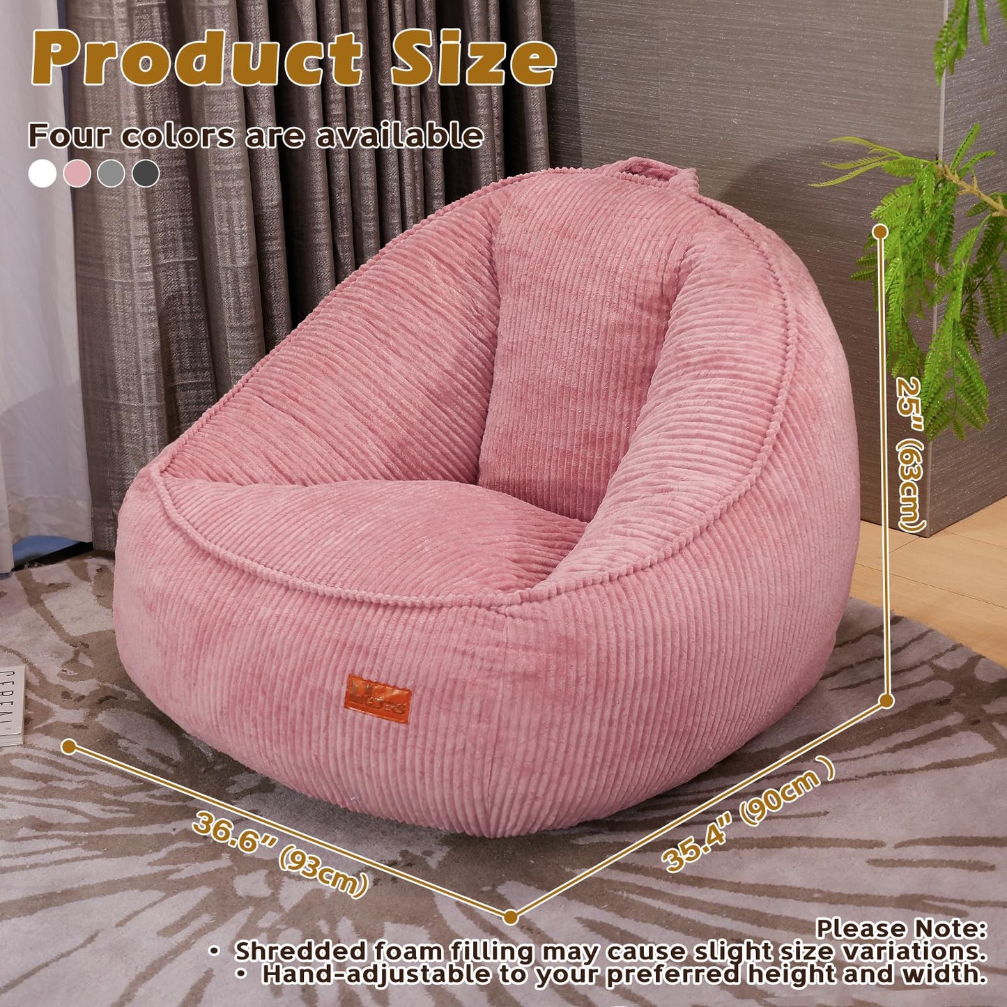 UODERS Bean Bag Chair, Cozy Fluffy Beanbag Chairs with Filler for Teens and Kids, Floor Lazy Sofa for Living Room Gaming & Reading (S-Rose)