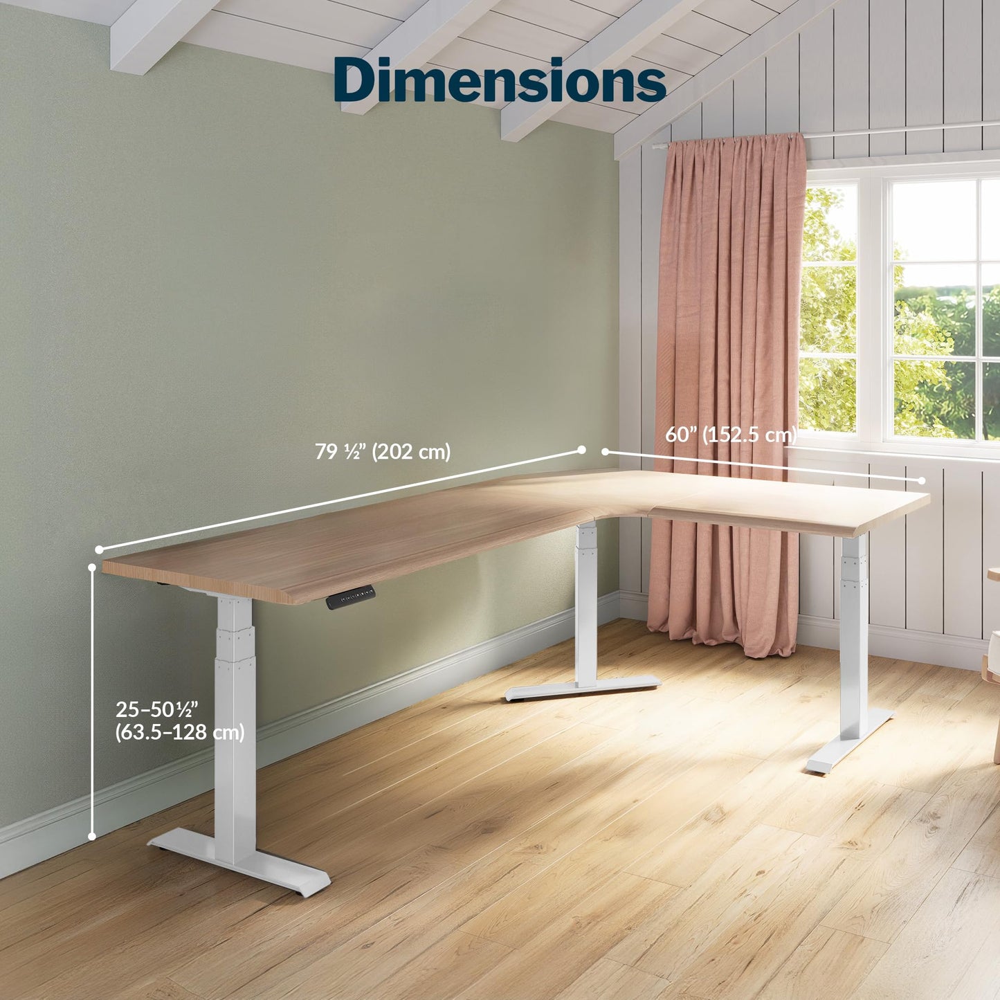 Vari ComfortEdge 80x60 L-Shape Electric Standing Desk – Height Adjustable Sit-Stand VariDesk for Corner Office with Reversible Left/Right Design + Light Wood/White Legs (Ships in 3 Boxes)
