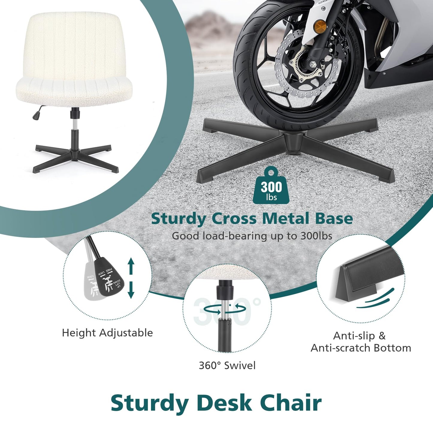 OLIXIS Criss Cross Chairs Legged Armless No Wheels Wide Seat Height Adjustable Swivel Rolling Padded Furry Cute Home Office Desk Seating for Bedroom, Student, Study Room