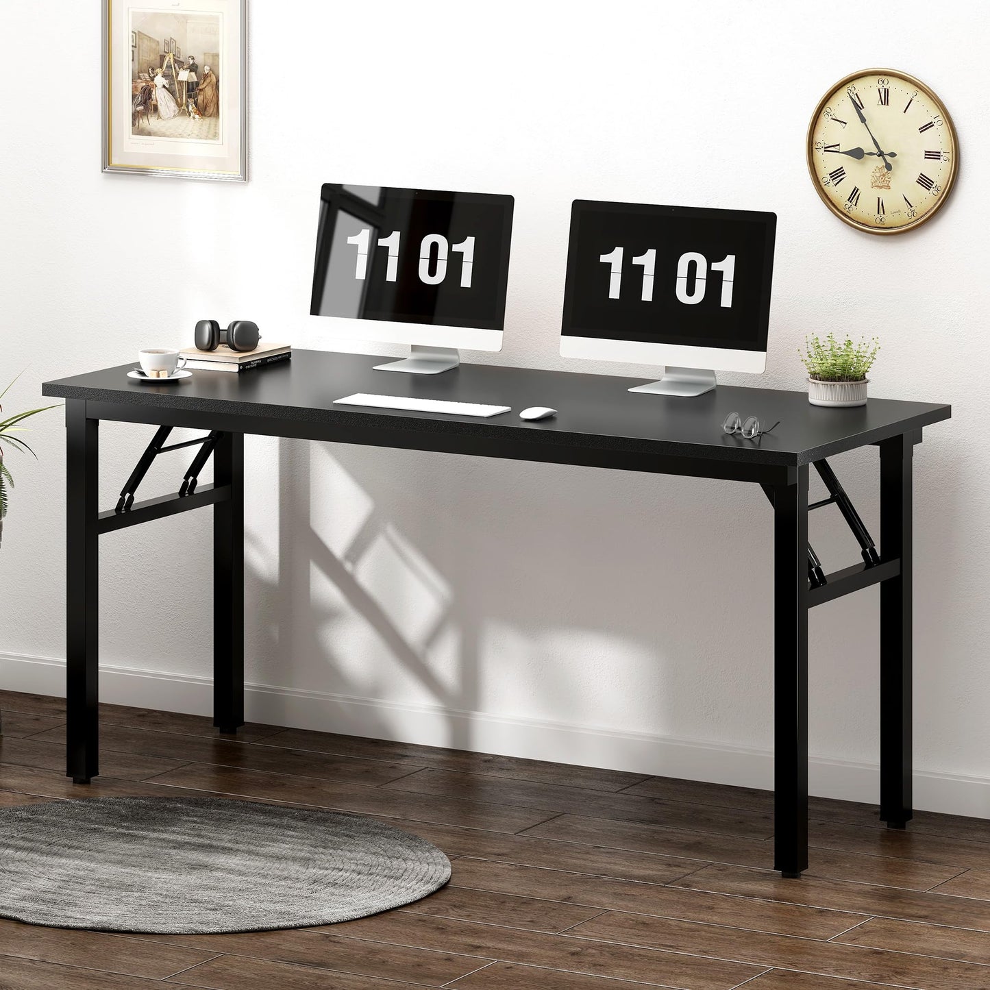 Need Folding Desk, 54 inch Large Computer Desk for Home Office, No Install Needed Study Student Writing Table Desk Workstation, Black