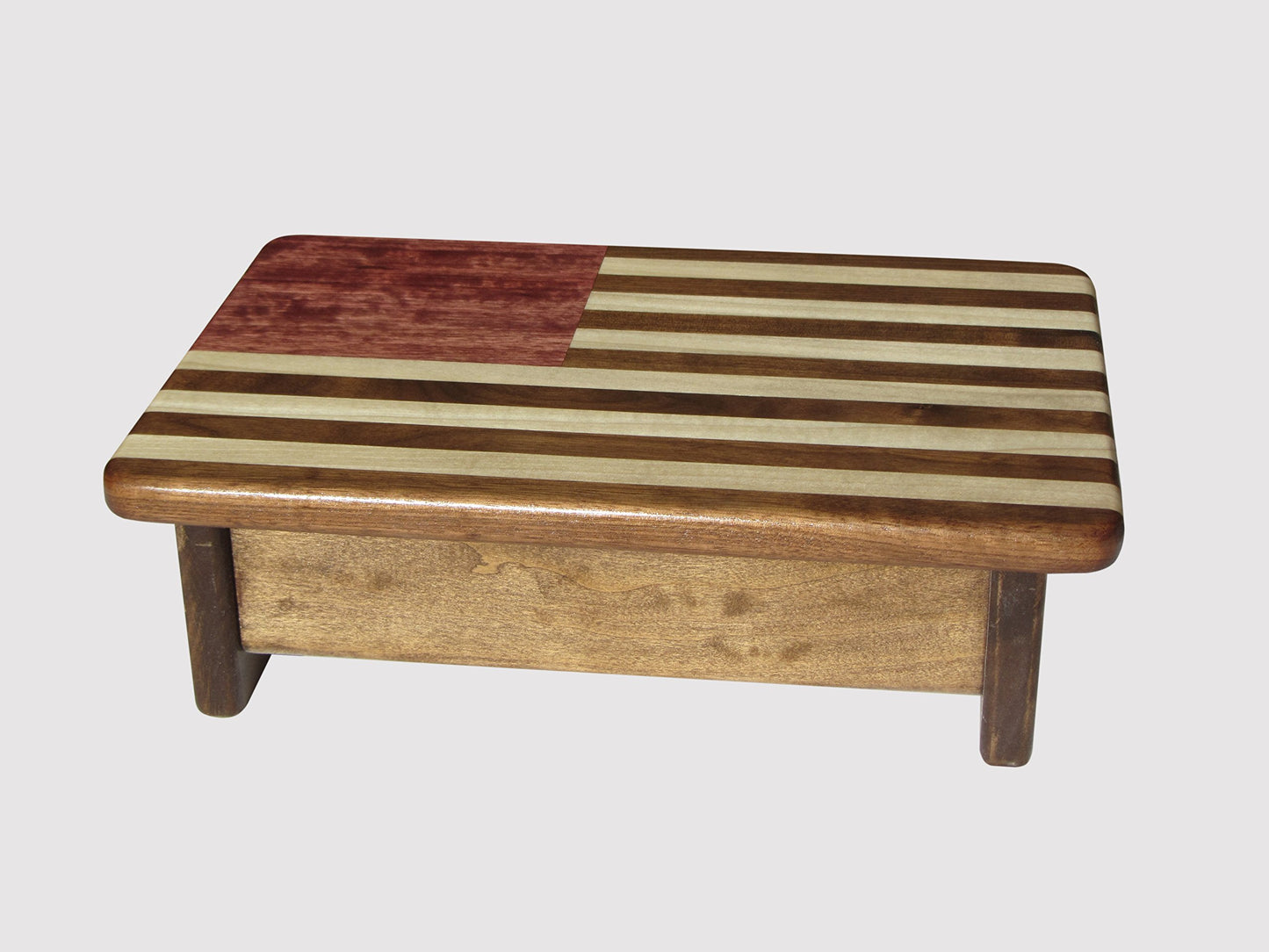 KR Ideas Foot Stool Poplar Wood American Flag Design (Made in The USA) (Walnut Stain - 4" Tall)