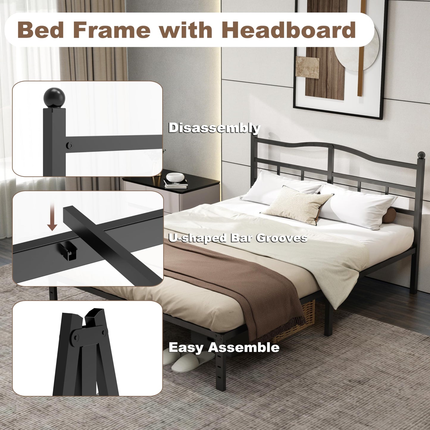 RmagineX Full Size Bed Frame 14 Inch Bed Frame Full with Headboard,Heavy Duty Bed Base with Storage,Strong Support Mattress Foundation,Noise Free Beds for Kids (14 Inch, Full)