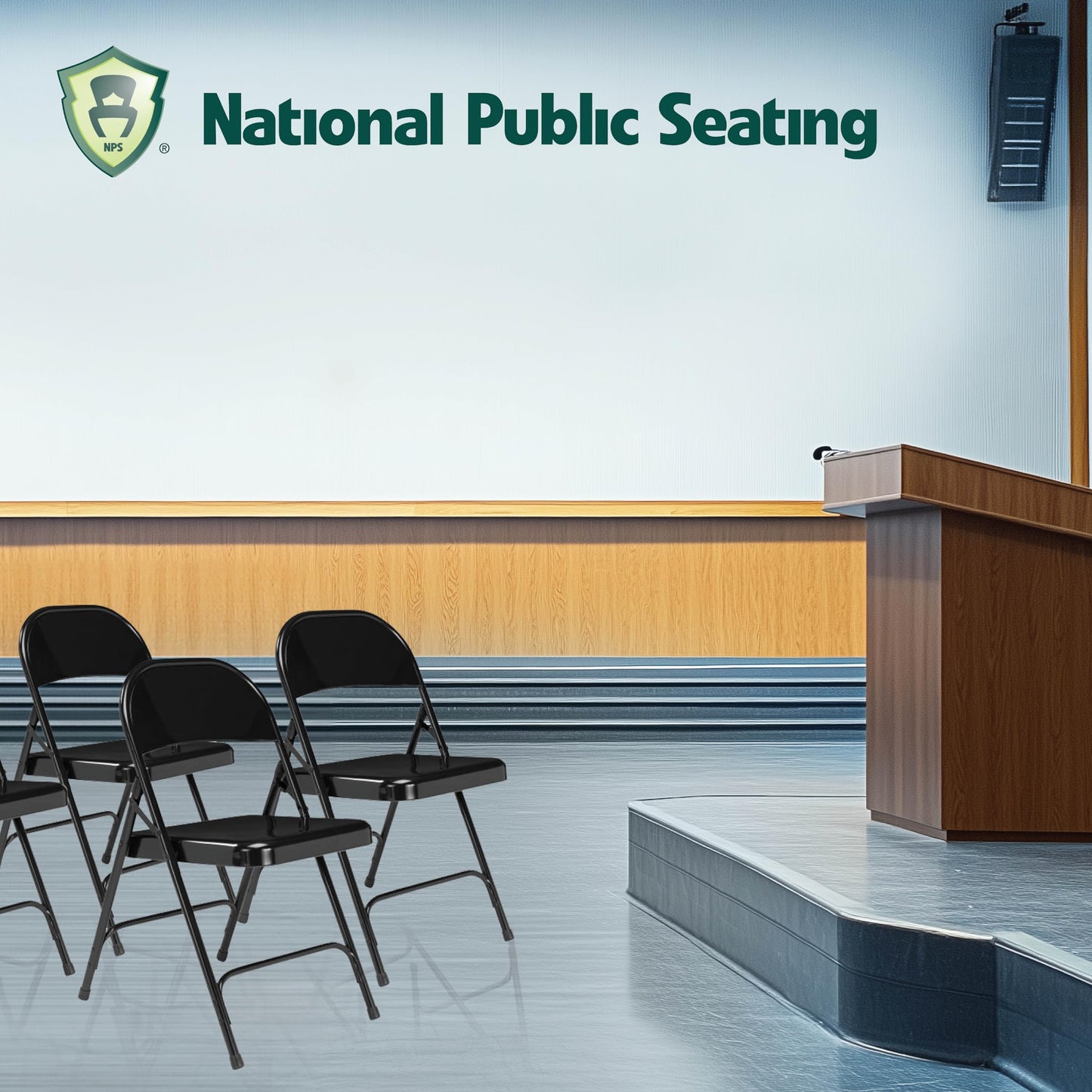 National Public Seating Steel Portable Folding Chairs 50 Series Premium Heavy-Duty Foldable Chairs for Indoor & Outdoor, Set of 4 – Comfortable, Durable, Institutional-Grade, Black