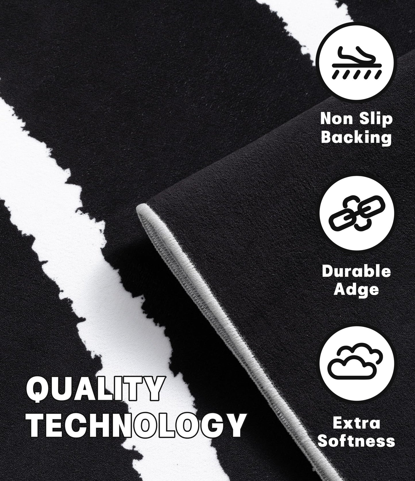 YIHOUSE Black Modern Area Rugs 9x12,Large Black and White Washable Rug for Living Room,Minimalist Striped Area Rug,Thin Abstract Geometric Rug 9x12 for Bedroom,Kitchen,Office