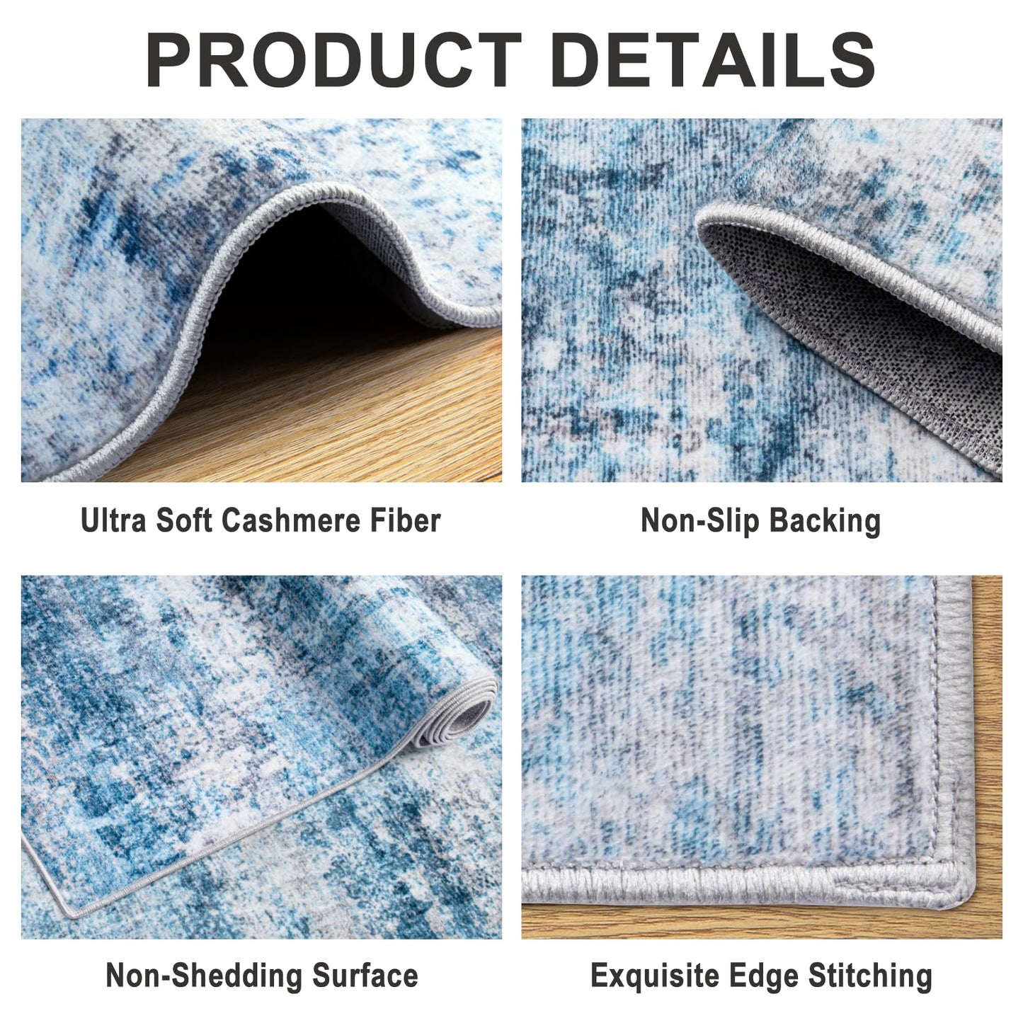 8x10 Area Rugs for Living Room - Washable Rug Modern Abstract Soft Large Neutral Non-Slip Carpet Indoor Floor Thin Carpets for Bedroom Dining Room Farmhouse Nursery Home Office Blue Grey