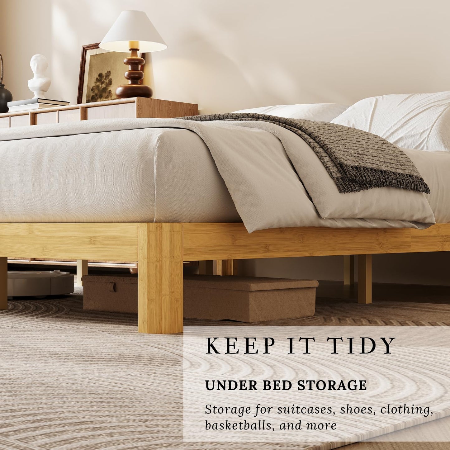 COMASACH 10 Inch King Wood Platform Bed，Mid-Century Wood Bed Frame King Size, No Box Spring Needed, Natural Finish, Easy Assembly