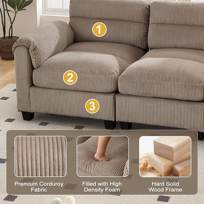 HAOMARKETS Corduroy Sofa Set, Upholstered Loveseat, and 3-Seater Couch