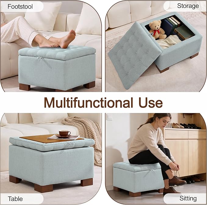WUTUTUEE 24" Fabric Square Storage Ottoman