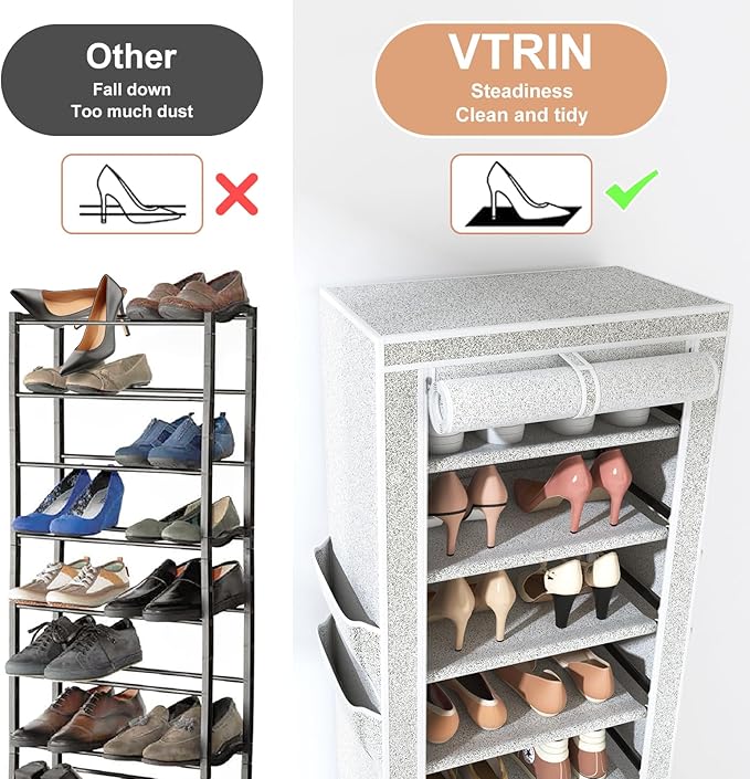 VTRIN Vertical Narrow Shoe Rack Organizer Tall Shoe Rack
