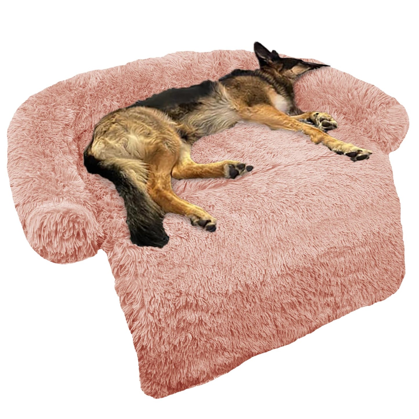 GGIB Calming Dog Bed Fluffy Plush Dog Mat for Furniture Protector with Removable Washable Cover for Large Medium Small Dogs and Cats (Large, Pink)