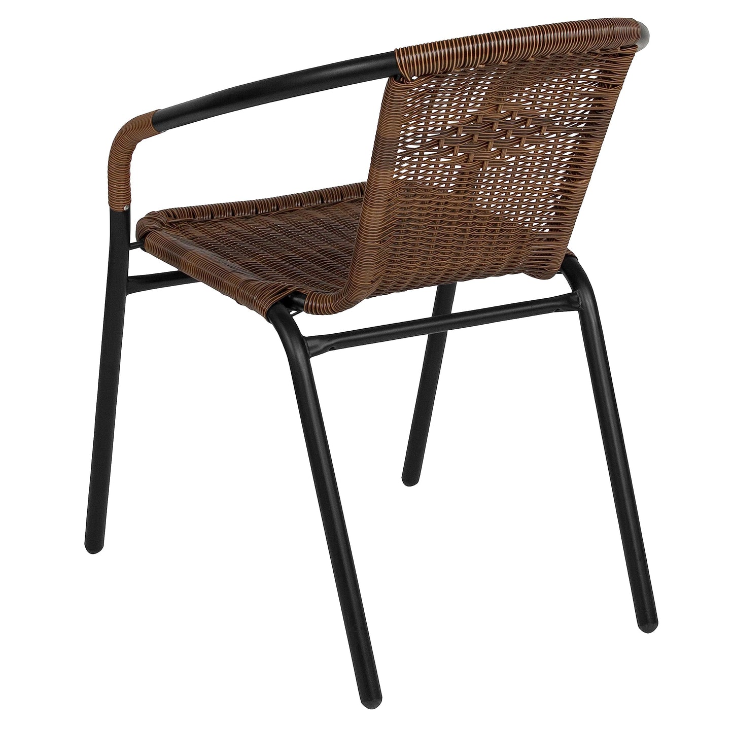 Flash Furniture Lila Modern Rattan Indoor/Outdoor Stackable Dining Chairs, Stacking Rattan Bistro Chairs for Patio or Restaurant, Set of 4, Brown