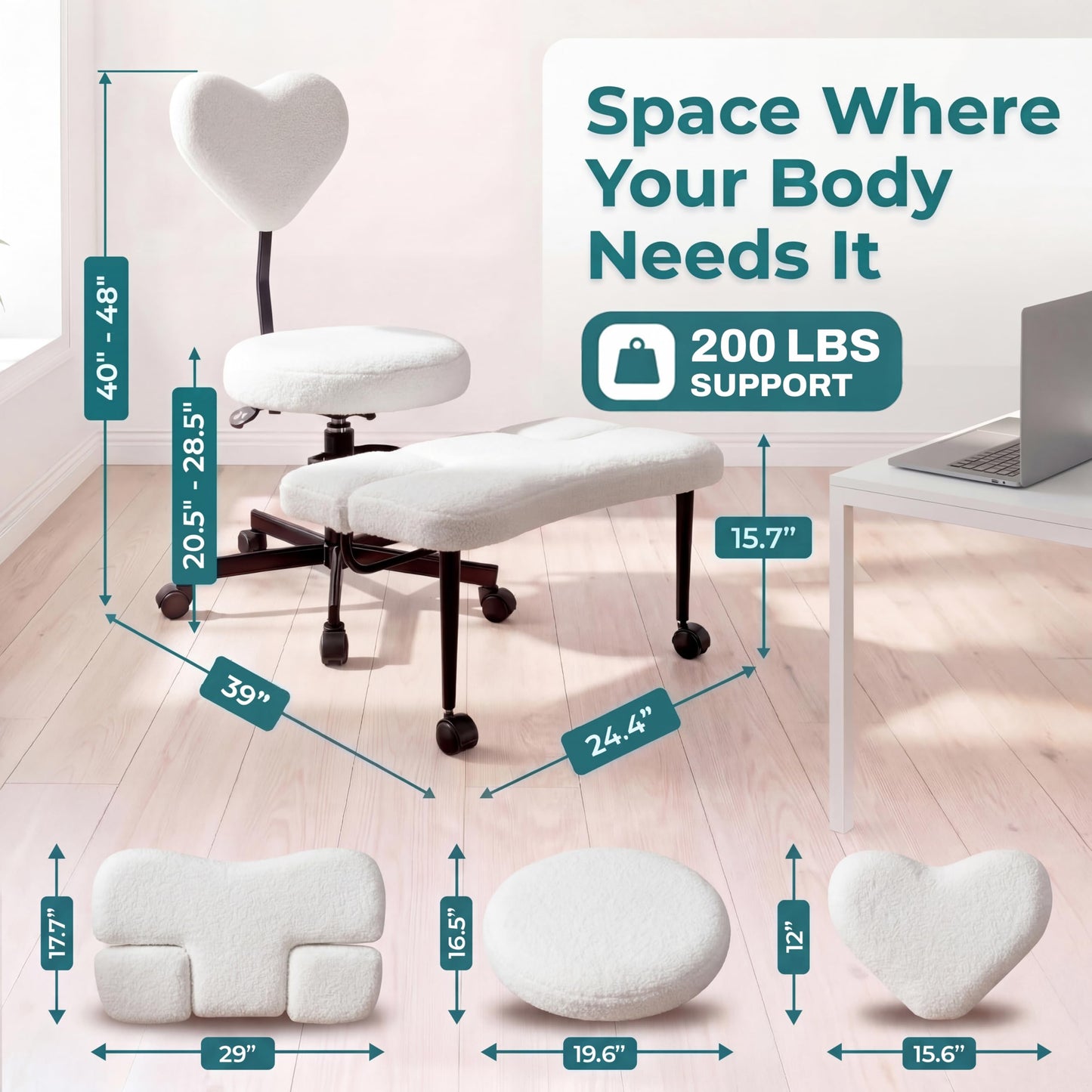 Ergonomic Cross Legged Office Chair with Footrest - Adjustable Crisscross Desk Chair for Kneeling & Sitting Cross-Legged - Swivel Task Chair with Back Support for ADHD & Home Office (White Fleece)