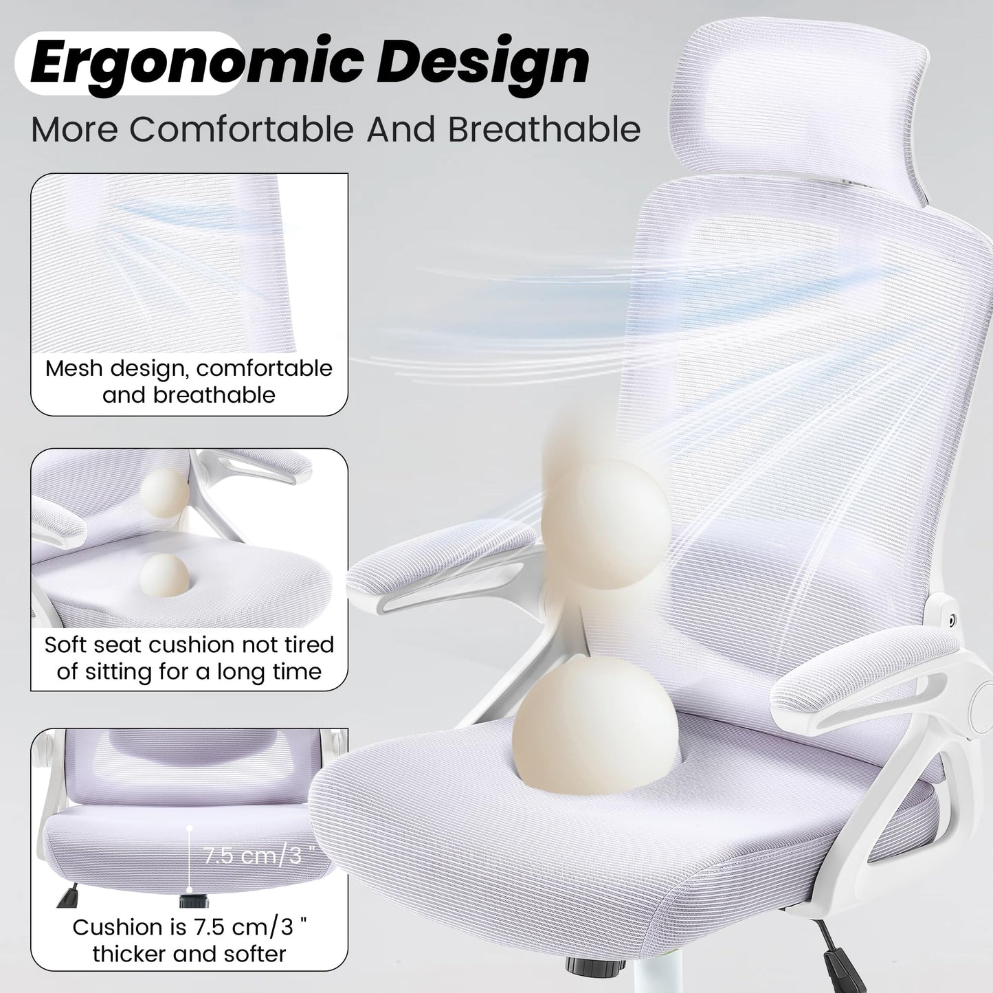 Fizzin Ergonomic Office Chair, 400 LBS Desk Chair with Adjustable Lumbar Support, High Back Breathable Mesh Computer Chair Rolling Work Swivel Task Chairs, Comfy Home Office Desk Chair (Lavender)