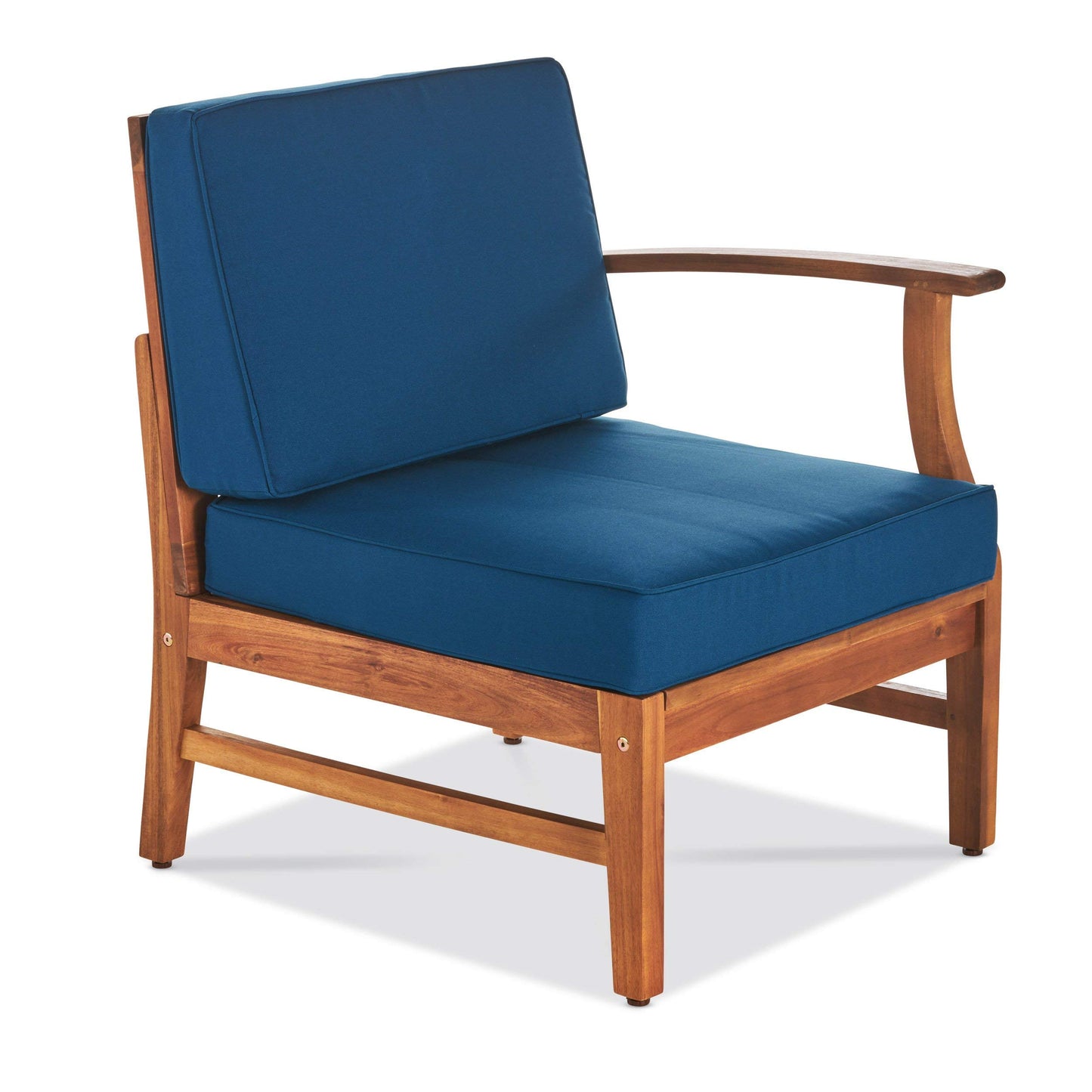 Christopher Knight Home Perla Outdoor Acacia Wood Sofa Set with Water Resistant Cushions, 7-Pcs Set, Teak Finish / Blue