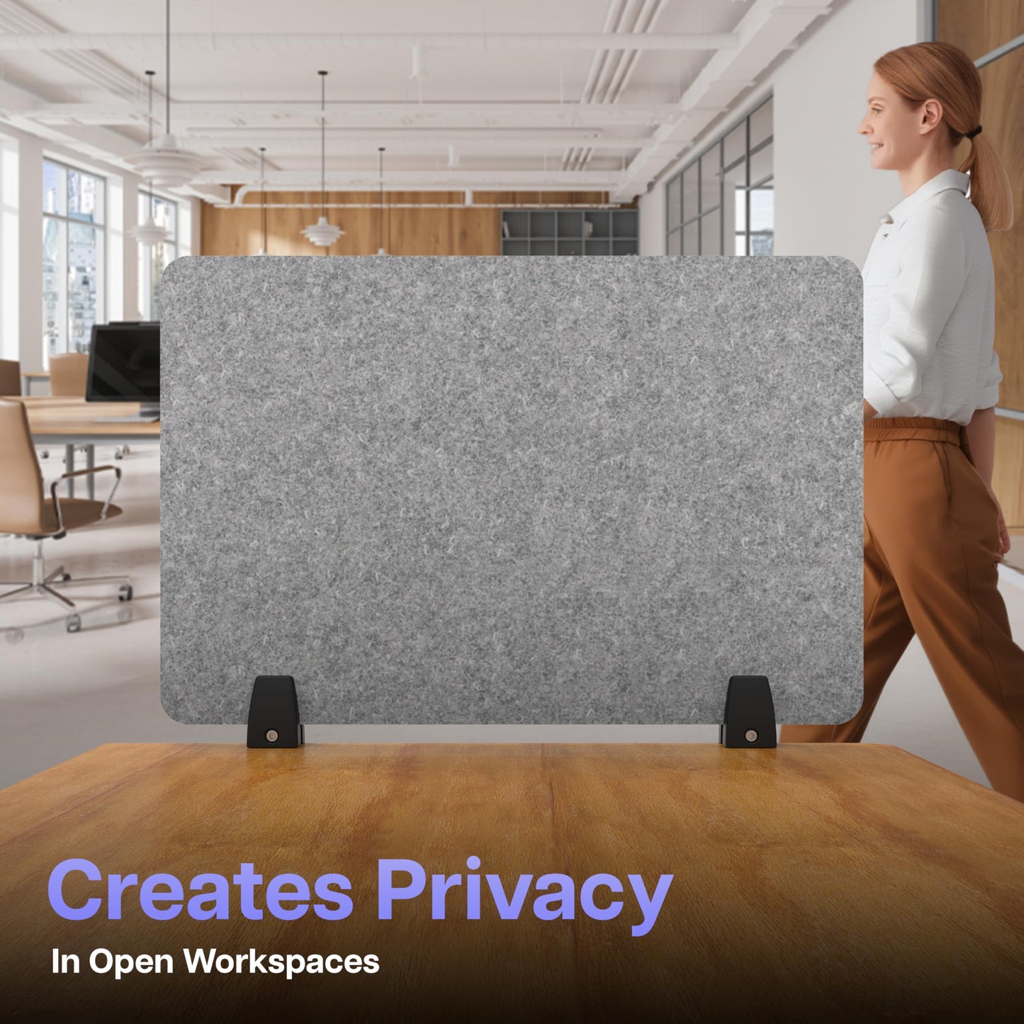 ReFocus Raw Clamp-On Acoustic Desk Divider, Noise-Reducing PET Privacy Panel for Offices, Sound-Dampening Desk Screen for Focused Work, Easy Installation Workspace Divider (24" × 16", Castle Gray)
